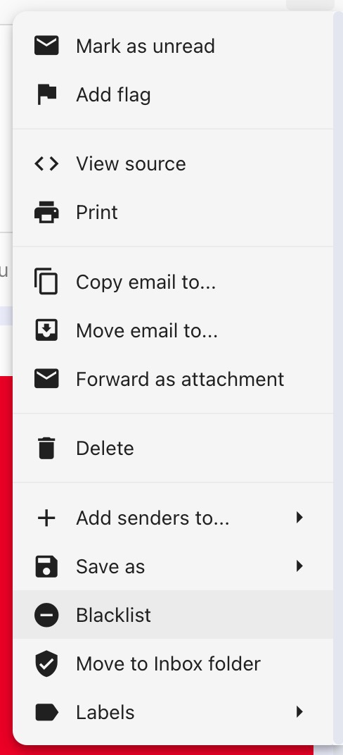 Opsioni për të bllokuar një email